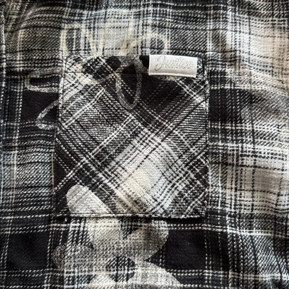 JUSTICE Black & White Plaid Button Down Shirt- size 10